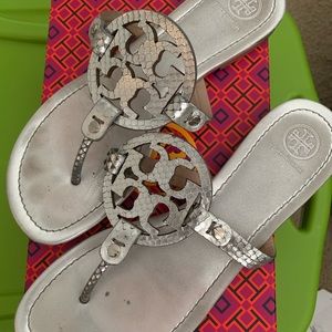 Silver Authentic Tory Burch Sandals